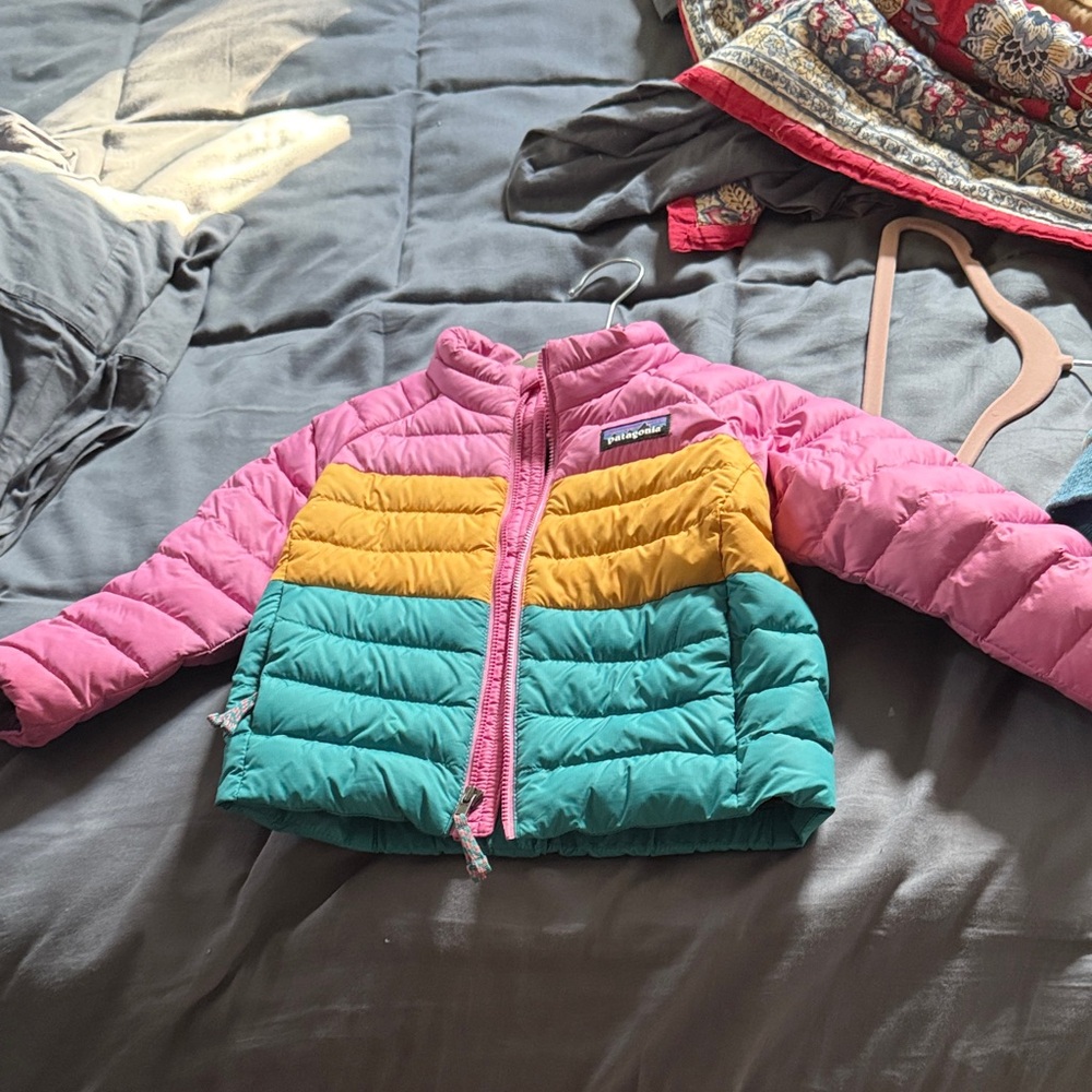 Patagonia Pink, Yellow, and Green Kids Jacket